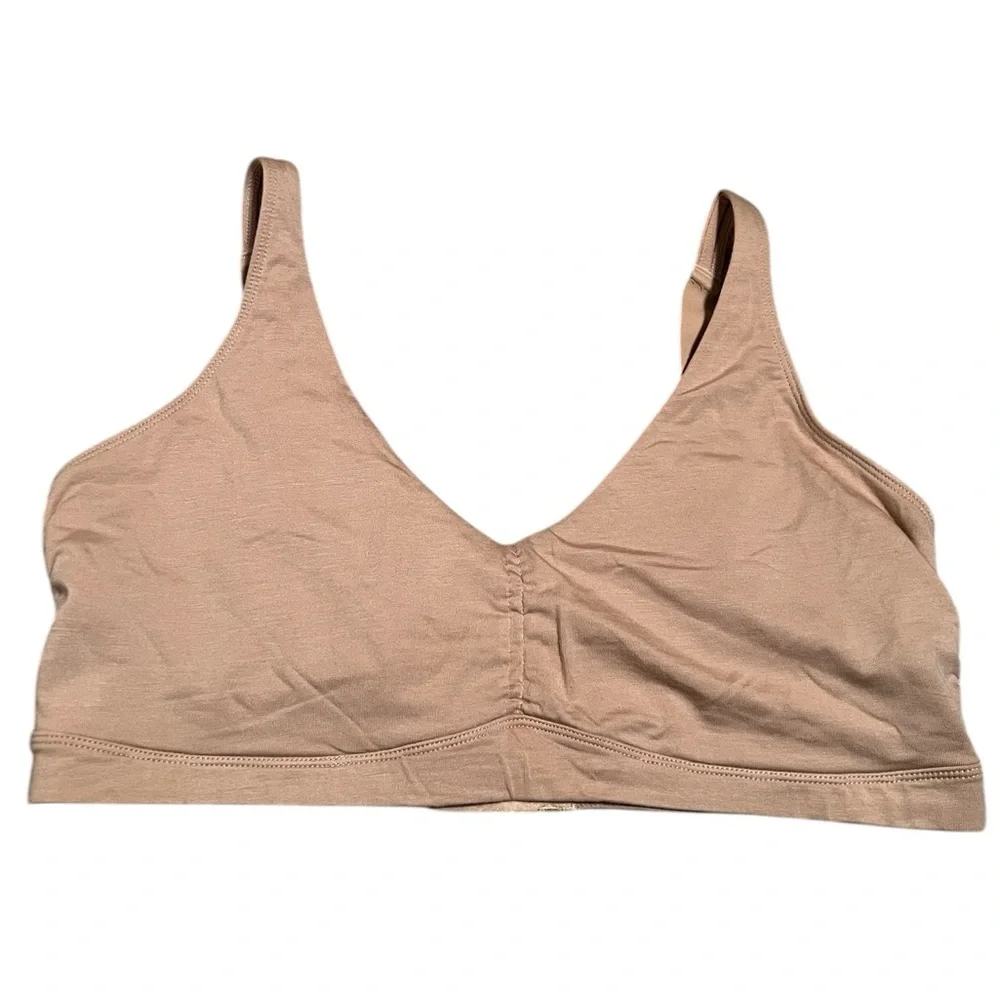 Lands' End Womens Sz Large T-Shirt Bra Beige Tan Wireless Adjustable Bra Comfort